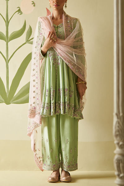 Mint green sequin embroidery anarkali set