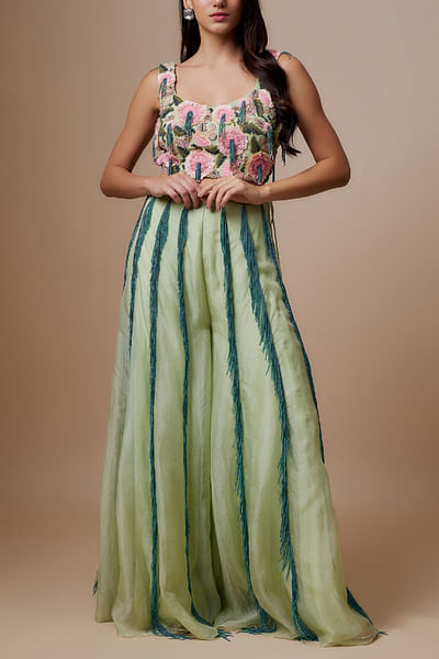 Mint green tasselled sharara set