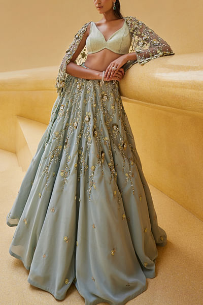 Mint pearl embroidered lehenga set