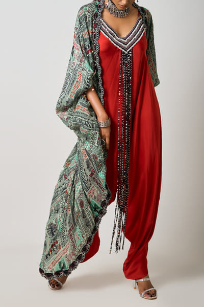 Nupur Kanoi Mint printed gather cape and sack dress NUPNOV24D321