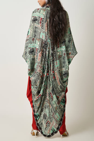 Nupur Kanoi Mint printed gather cape and sack dress NUPNOV24D321
