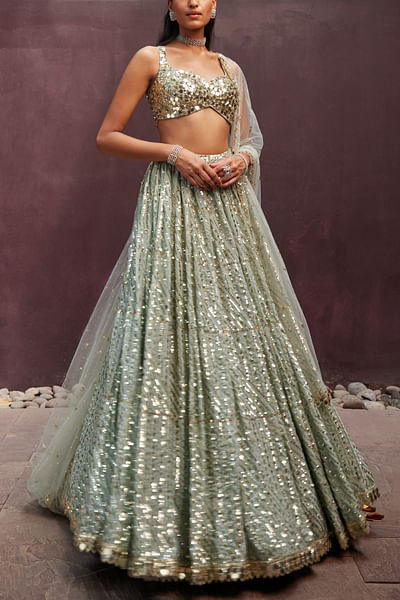 Mint sequin embroidered lehenga set