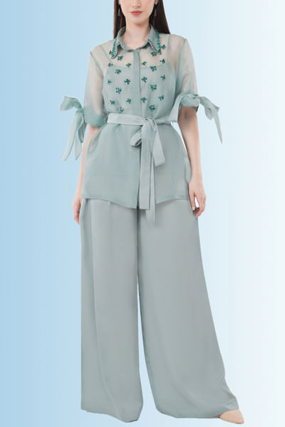 Mint stone and bead embellished co-ords
