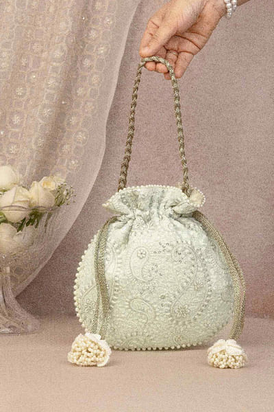 Mint threadwork potli bag