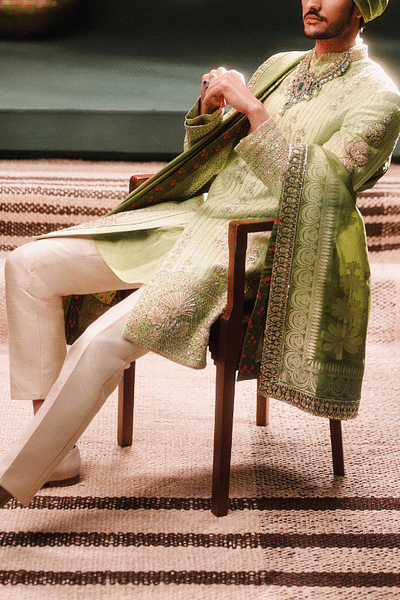 Mint zardozi embroidery sherwani set