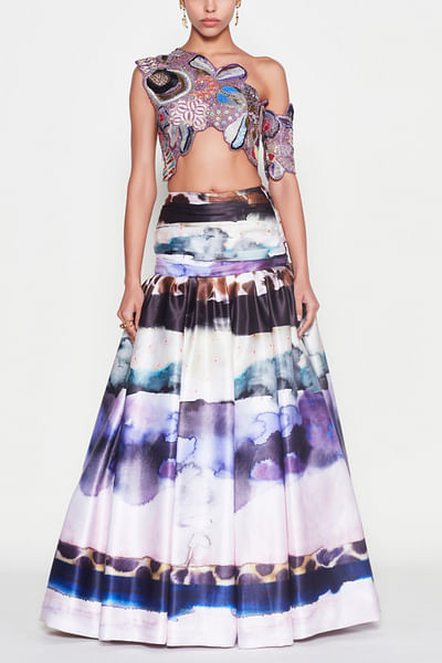 Mist purple watercolour printed skirt set