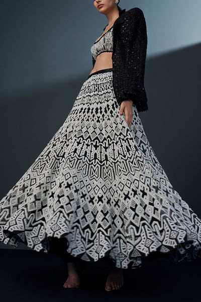 Monochrome embellished blazer lehenga set