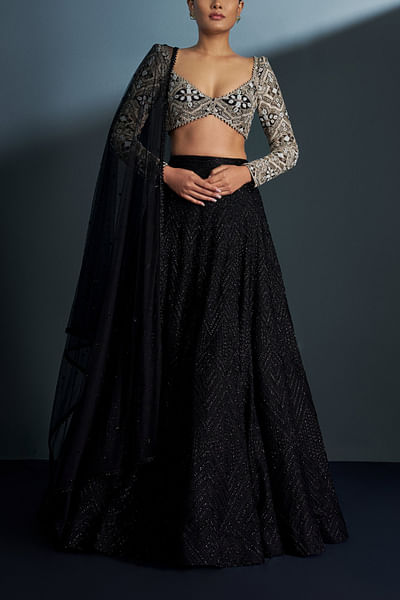 Monochrome geometric embellished lehenga set