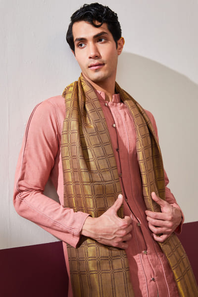 Shaza Mud brown checkered stole SHAFEB25D317665