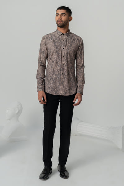 Varun Chakkilam Mud brown vintage texture printed shirt VARFEB25D116920