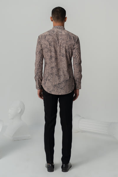 Varun Chakkilam Mud brown vintage texture printed shirt VARFEB25D116920