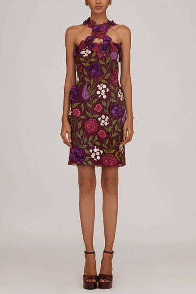 Mulberry floral embroidery mini dress