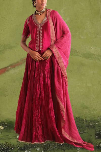 Mulberry pink embroidered lehenga set