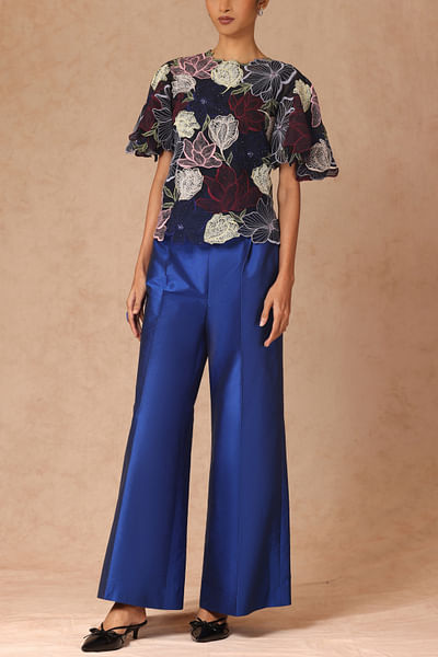 Multi-coloured floral tulle top