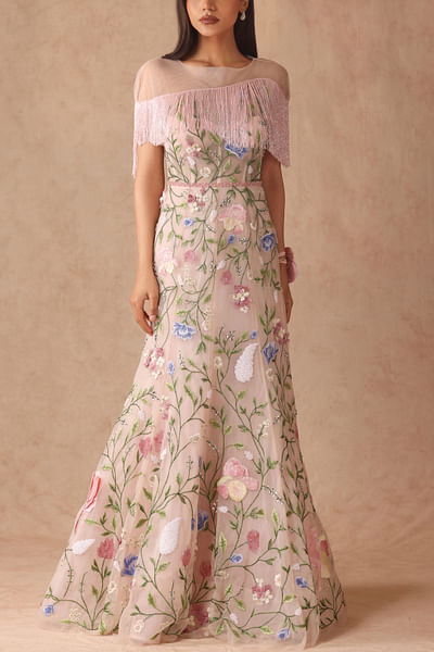 Multi-coloured sequin embellished gown