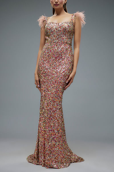 Multi-coloured sequin gown