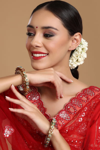 Multicolor faux pearl and stone bangles