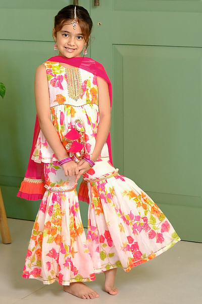 Multicolor floral print sharara set