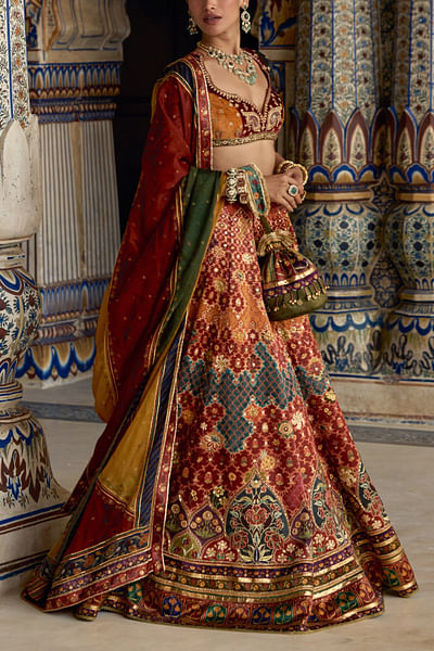 Multicolor kalamkari print lehenga set