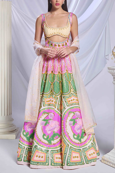 Multicolour 3D embellished gown