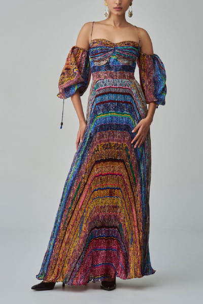 Multicolour abstract block printed maxi dress