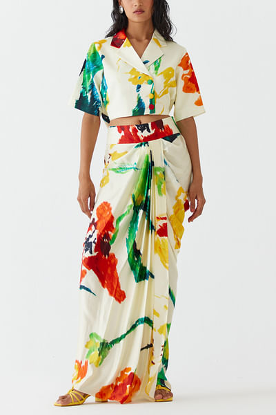 Multicolour abstract floral printed co-ords