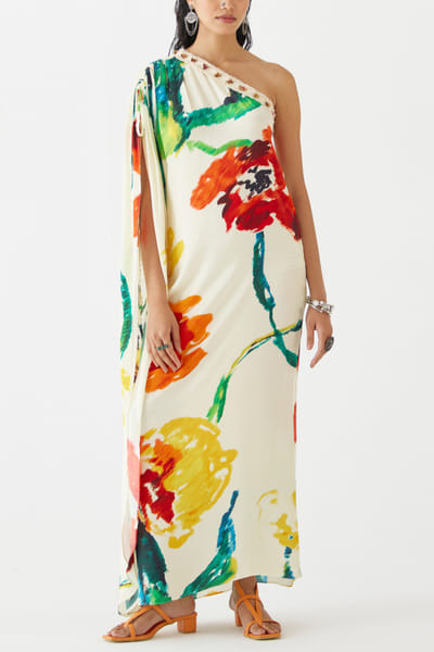 Multicolour abstract floral printed dress