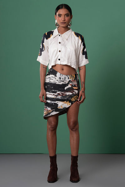 Multicolour abstract print mini skirt