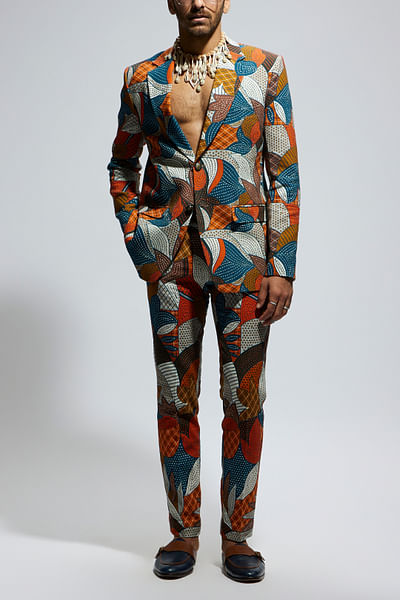 Multicolour abstract printed blazer