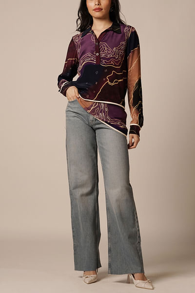 Multicolour abstract printed layered shirt top