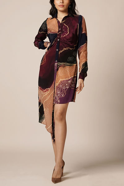 Multicolour abstract printed shirt dress