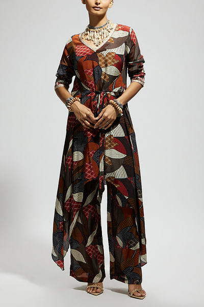 Multicolour abstract printed tunic set