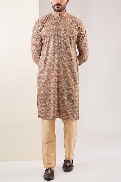 Multicolour artisanal printed kurta set