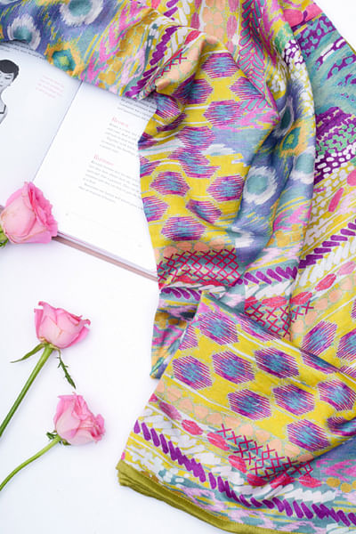 Multicolour artsy and ikat print scarf