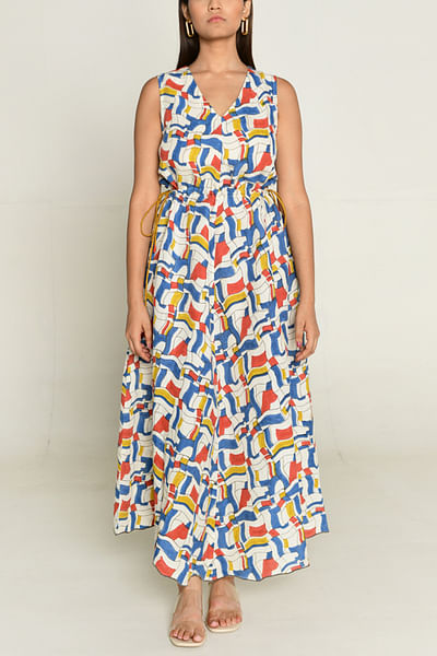 Multicolour artsy block print dress