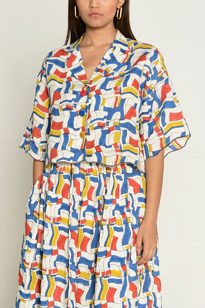 Multicolour artsy block print shirt