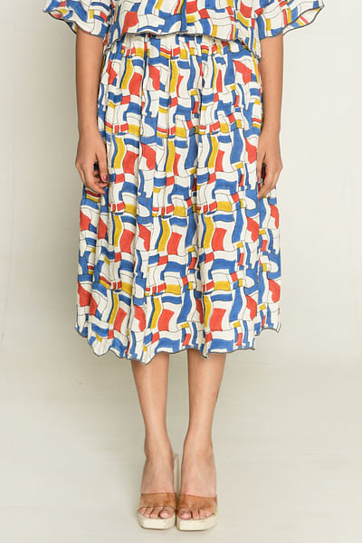 Multicolour artsy block print skirt