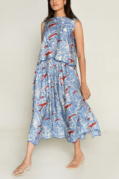 Multicolour artsy block printed skirt