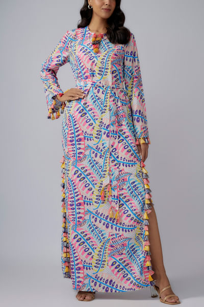 Multicolour artsy leaf printed kaftan