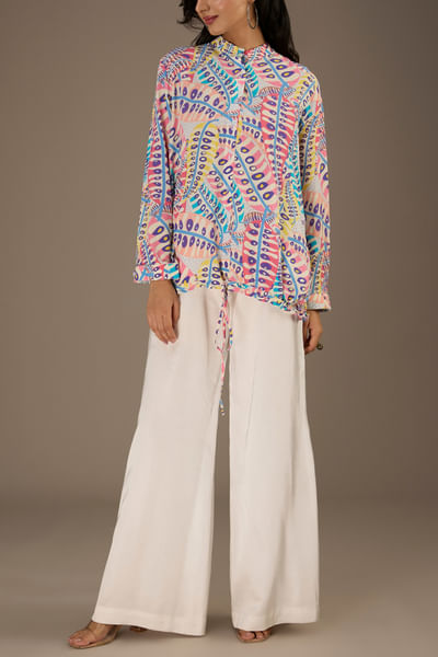 Multicolour artsy leaf printed shirt