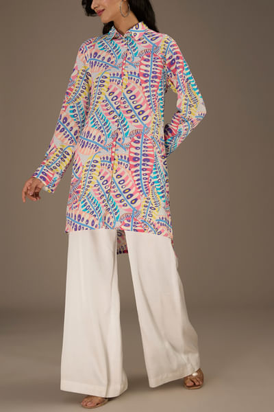 Multicolour artsy leaf printed shirt dress