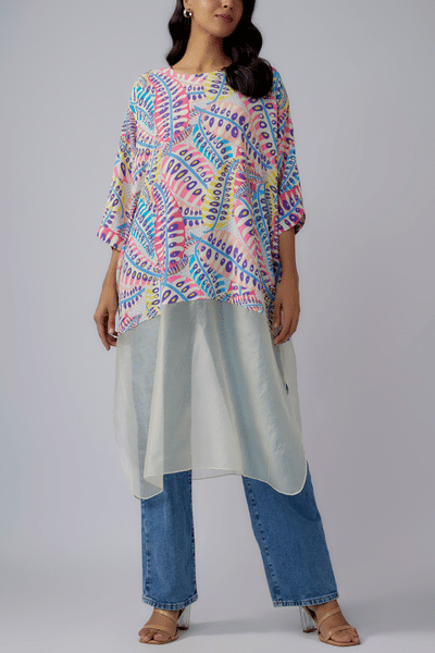 Multicolour artsy leaf printed tunic