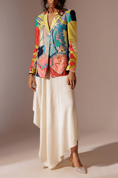 Multicolour artsy print blazer