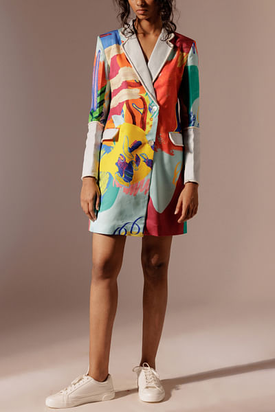 Multicolour artsy print blazer dress