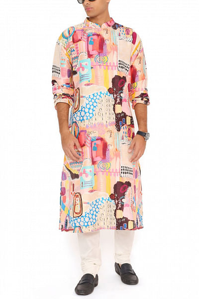 Multicolour artsy printed kurta set