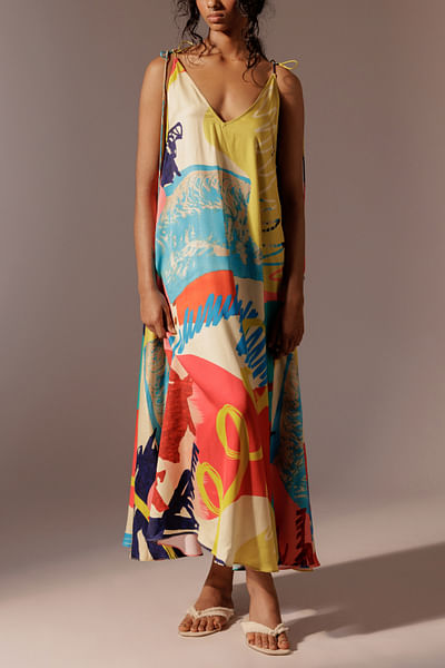 Multicolour artsy printed maxi dress