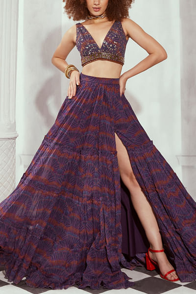 Multicolour artsy printed tiered skirt