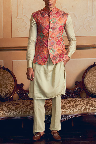 Multicolour banarasi jamawar bandi kurta set