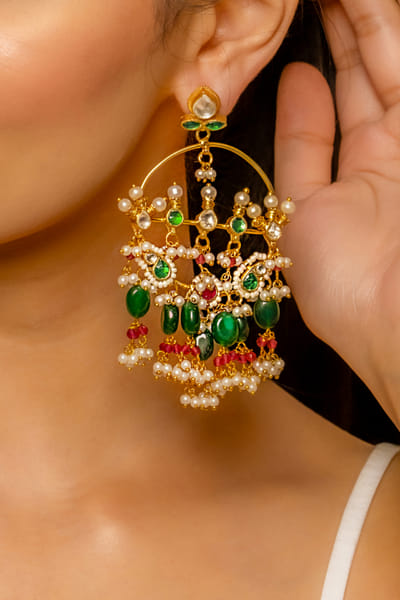Shlok Jewels Multicolour bead and kundan danglers SHJJUNE24D2015