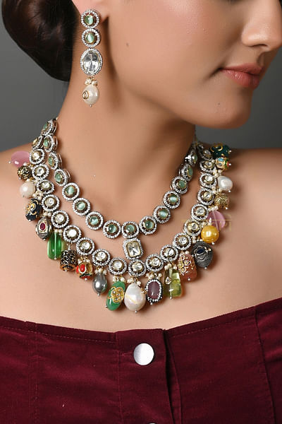 Multicolour bead and kundan necklace set